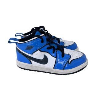Nike Air Jordan 1 Mid Signal Blue Sneaker Kids 10c Blue White Lace Up BQ6933-402